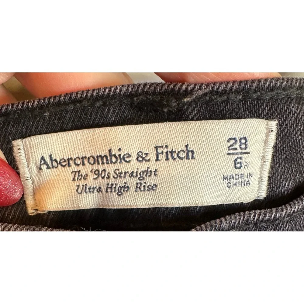 Abercrombie Fitch 90s Straight Ultra High Rise Black Denim Leather Panel Pants - Picture 6 of 6